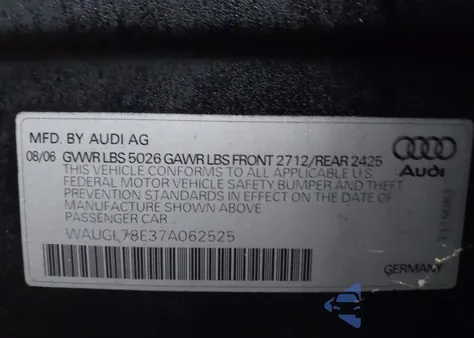 2007 Audi S4 4.2 из США, поврежденный, VIN WAUGL78E37A062525